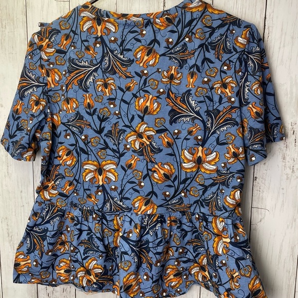 Zara Blue Ruffled Boxy Blouse with Peter Pan Collar size medium - Picture 3 of 5